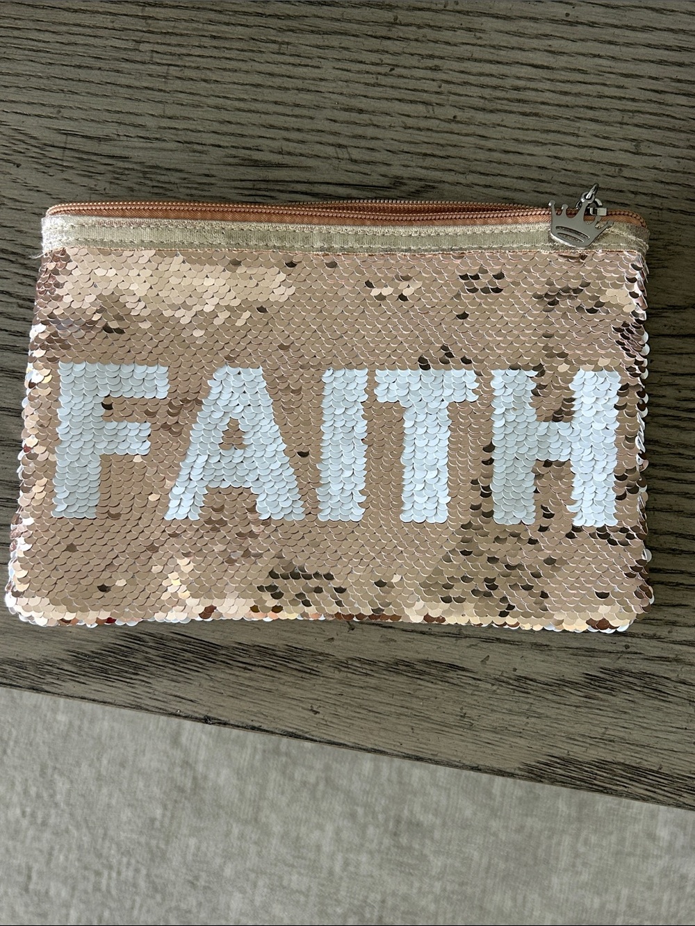 Faith Sequin Zip Hallmark Pouch